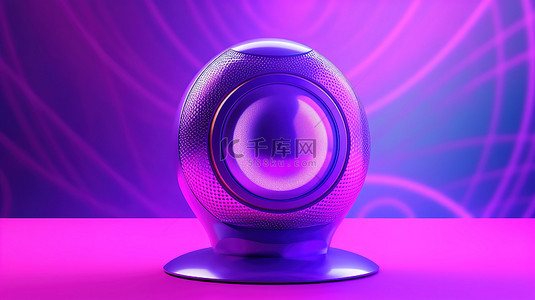 紫色背景音乐背景图片_紫色工作室横幅上孤立扬声器球体的 3D 插图