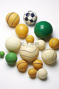 多人跳绳背景图片_白色表面上的多个球和运动球