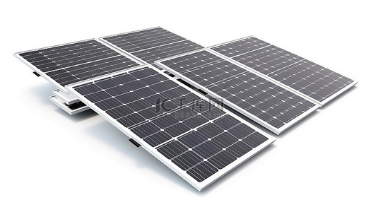 屋顶太阳能板背景图片_3D 渲染的不同类型单晶多晶和薄膜光伏电池的太阳能电池板在白色背景下发电