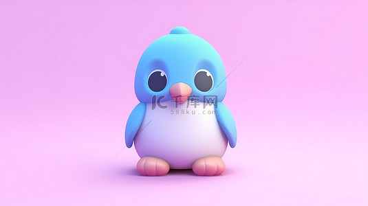 3d 粉红色背景上由橡皮泥或粘土制成的可爱双色调企鹅玩具
