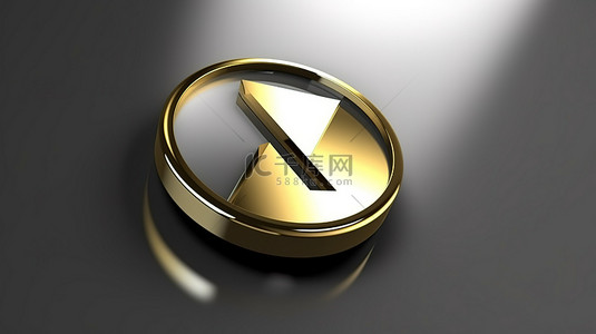 按键箭头背景图片_带有按键接口的圆形灰色按钮的金色左箭头图标 3D 渲染