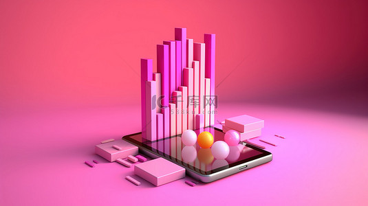 费用花销分析报告背景图片_3D 设计的粉红色背景，带有用于分析应用的标志性图表