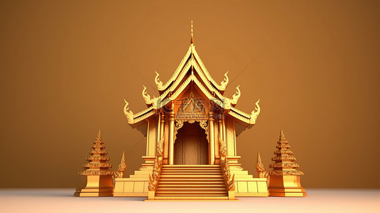 泰式背景背景图片_泰式 3D 渲染房屋山墙屋顶形状的底座，用于金讲台或佛像