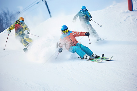 滑雪背景图片_单板滑雪者在雪地里滑雪