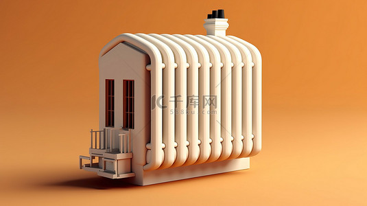 房屋形状的家庭能源采暖散热器的 3d 渲染