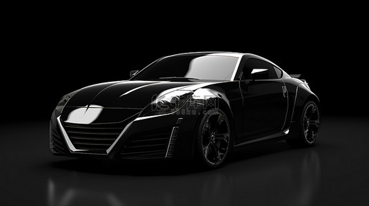 运动中的汽车背景图片_3D 渲染中时尚紧凑的黑色运动轿跑车