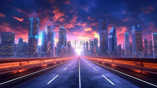 城市背景科技背景图片_元宇宙城的3D渲染高速公路