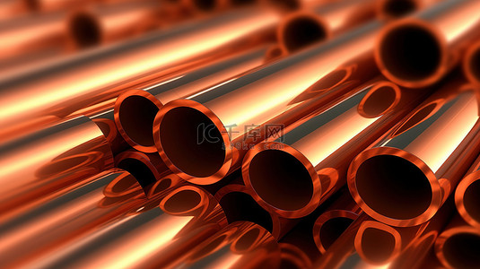 工程材料背景图片_3D 插图中的圆形工业铜管
