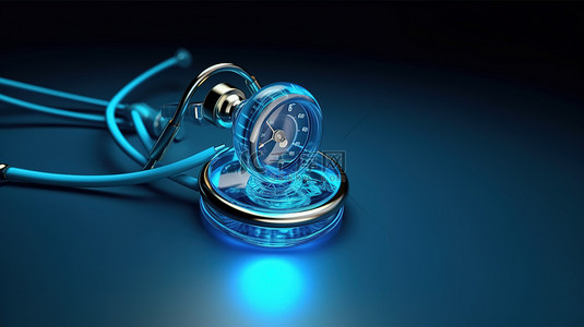 蓝色医用听诊器的 3D 渲染与活力线图解