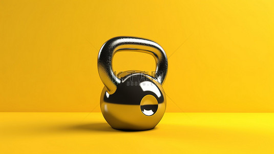 壶铃健身背景图片_金属健身房重量壶铃的黄色 3D 渲染