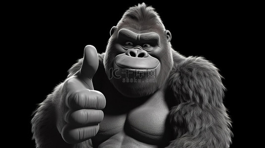 有趣的 3D 大猩猩卡通与竖起大拇指的手势