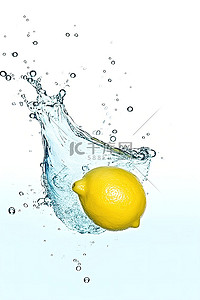 新鲜水果白色背景图片_柠檬溅在白色隔离的水中