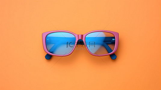 保护眼睛眼背景图片_粉红色背景上蓝色和橙色 3D 眼镜的顶视图