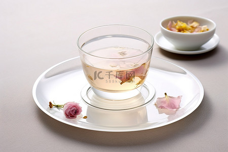 白茶茶叶水背景图片_一杯香槟茶加白茶柠檬玫瑰花瓣