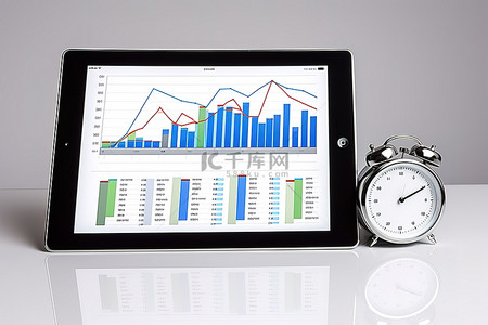 科技金融科技背景图片_ipad时钟和图表