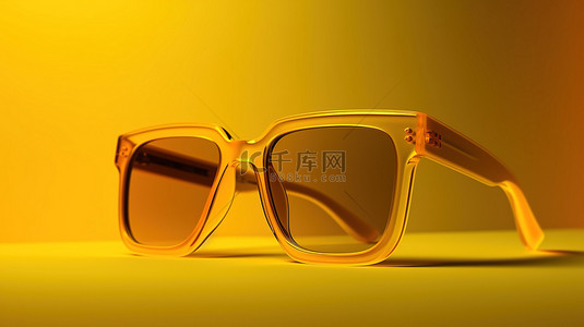 太阳镜眼镜背景图片_匹配背景下黄色 3D 太阳镜的特写视图