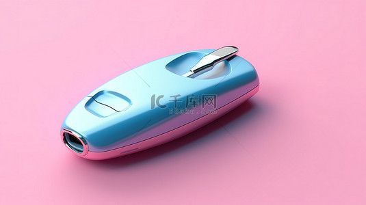 时尚的蓝色车钥匙，在 3d 中创建的粉红色背景上具有双色调效果