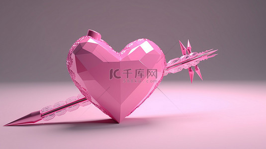 心形箭头背景图片_情人节概念 3d 呈现粉红色的心与箭头
