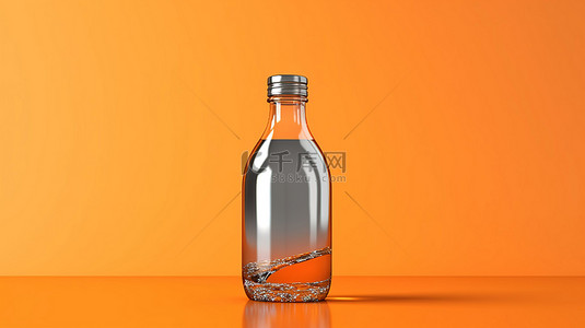 橙色背景下单色水瓶的 3d 渲染