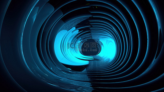 蓝色隧道转变为抽象的 3d 渲染