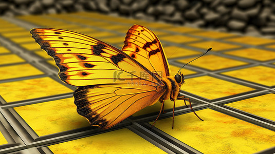 3d 渲染中的太阳能黄色蝴蝶