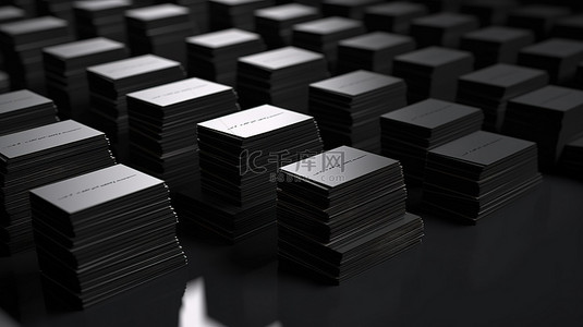 名片模板黑色商务背景图片_3d 渲染中堆叠的黑色名片