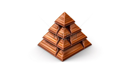 白色巧克力背景图片_巧克力金字塔喜悦 3d 插图糖果隔离在白色