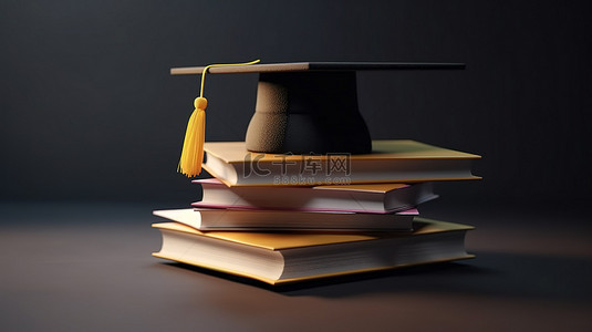 逼真的 3d 形状描绘了在线教育毕业帽和书籍渲染的想法