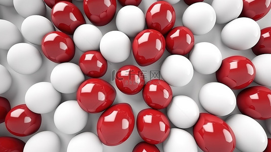 在 3D 渲染中，醒目的红色气球在白色气球场上方翱翔