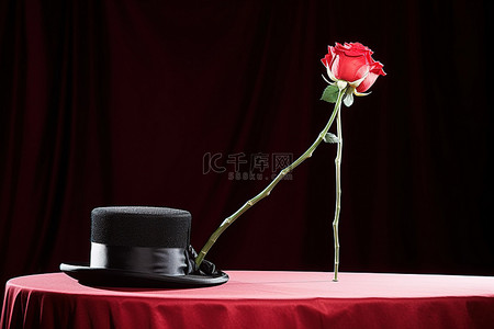 带魔杖和玫瑰的高顶礼帽