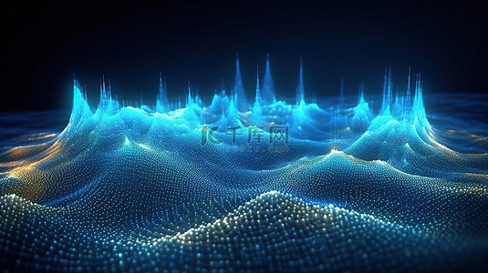 圣诞节蓝色背景背景图片_动态波结构中蓝色粒子的未来流 3D 渲染数字背景
