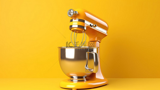 以 3D 图形创建的黄色色调复古厨房立式搅拌机