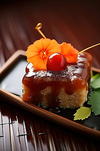 日式炸糕配橙色和绿色樱桃