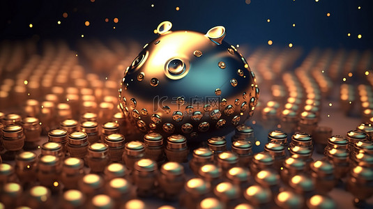 中利达画册背景图片_加密存钱罐中一堆卡尔达诺硬币的 3D 插图渲染