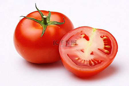白色背景上切开两个西红柿