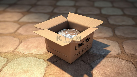 3D 渲染一个免费送货和硬币插入的纸板箱