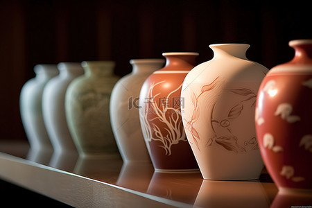青瓷背景图片_一排带有图案的花瓶