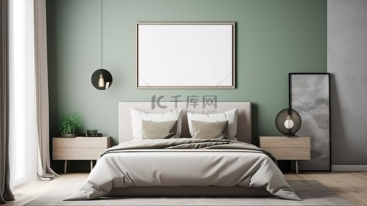 现代卧室环境中呈现的 artdeko 风格海报模型