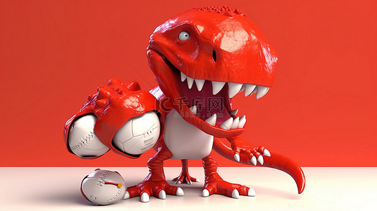 红色的大脑背景图片_幽默的 3D 红色恐龙角色抓着大脑