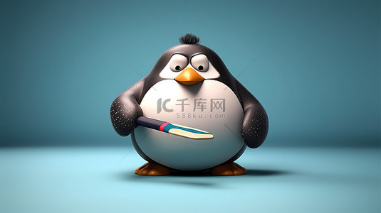 体育人物背景图片_丰满的乒乓球打企鹅 3D 渲染