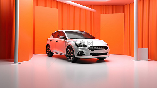 驾驶汽车背景图片_放置在工作室背景下的汽车的 3D 渲染