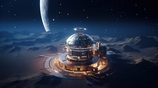 陨石科技背景图片_天基观测站的 3d 渲染