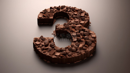 由大块和颓废巧克力制成的数字 8 的 3D 插图