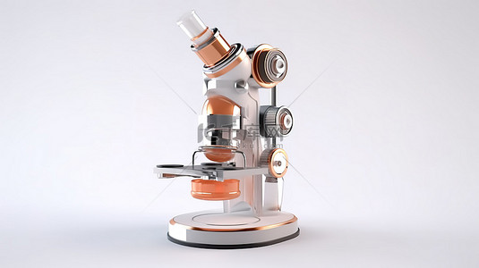 白色背景下复古实验室显微镜的 3D 渲染