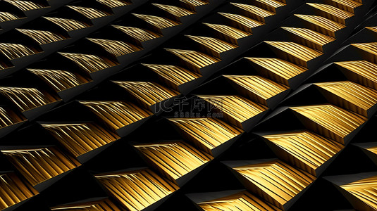 带有金色和黑色菱形条纹的屋顶的 3D 渲染