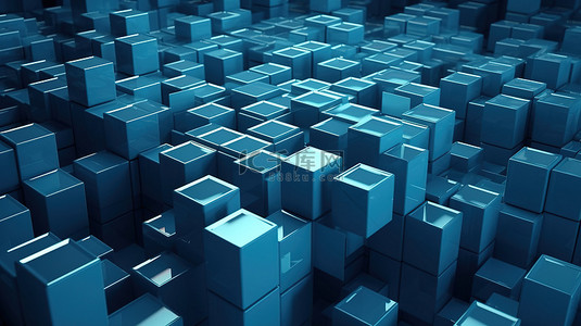 3d 渲染抽象或盒形背景中的小蓝色几何立方体设计模式