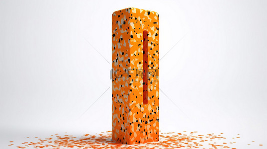 3d 渲染感叹号符号与白色背景上的橙色水磨石图案纹理