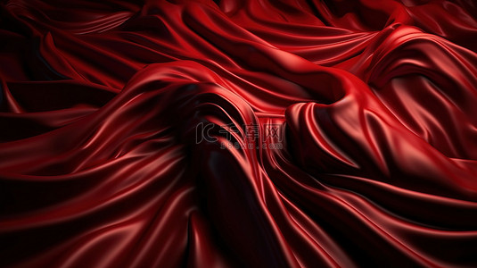 面料纹理背景图片_具有垃圾丝绸纹理的豪华红布或液体波的 3D 渲染