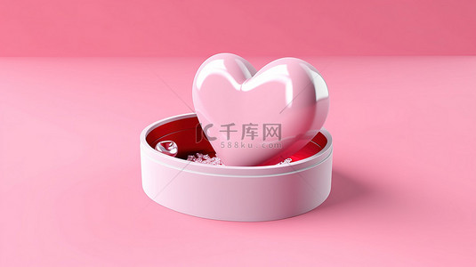 柔和的粉红色背景上的空心形容器非常适合情人节 3D 渲染