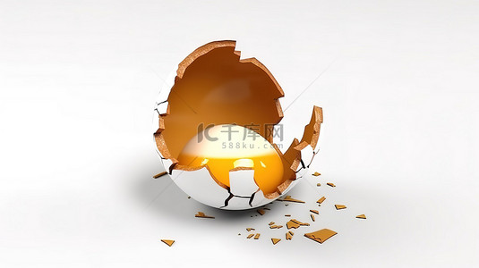 鸡蛋破碎背景图片_白色 3d 孤立插图上破碎的蛋壳